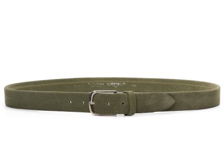 ALBERTOLUTI Napoli Green Suede Leather Silver-Tone Buckle Tubular Belt NEW Sale