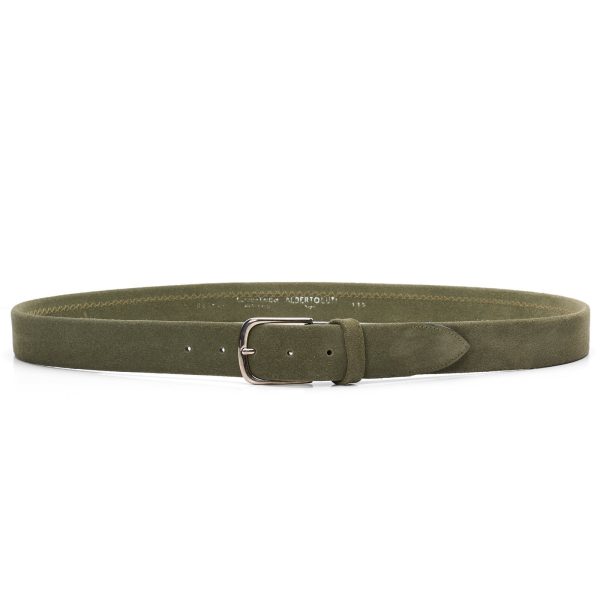 ALBERTOLUTI Napoli Green Suede Leather Silver-Tone Buckle Tubular Belt NEW Sale