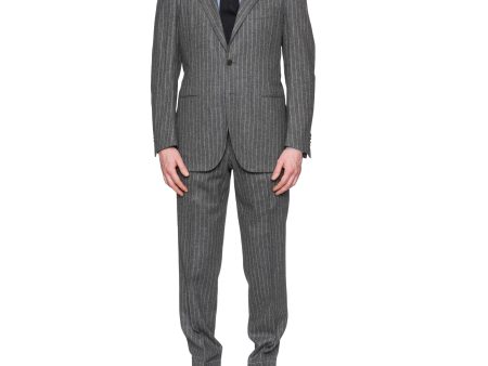 CESARE ATTOLINI Gray Striped Lambswool Cashmere Flannel Soft Suit 52 NEW US 42 on Sale