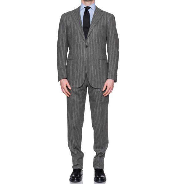 CESARE ATTOLINI Gray Striped Lambswool Cashmere Flannel Soft Suit 52 NEW US 42 on Sale