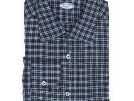 VINCENZO DI RUGGIERO Handmade Blue Plaid Cotton Shirt EU 40 NEW US 15.75 Hot on Sale