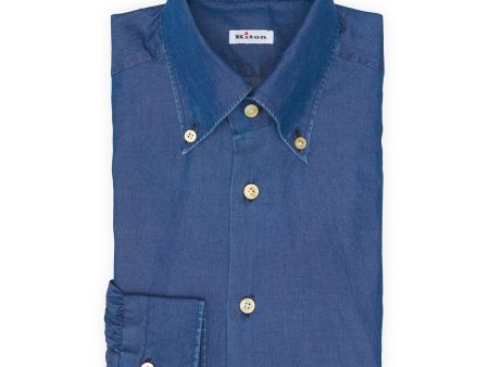 KITON Napoli Handmade Blue Denim Cotton Button-Down Shirt EU 39 NEW US 15.5 Supply