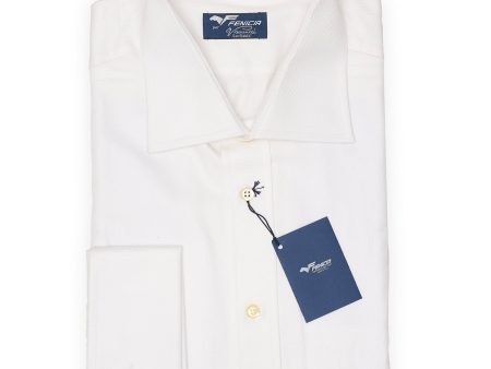 FENICIA for Vannucci Handmade White Dobby Cotton French Cuff Dress Shirt NEW on Sale