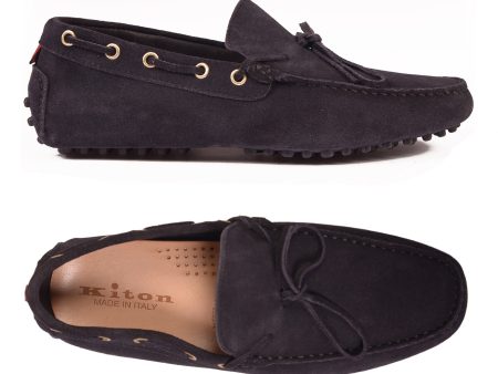 KITON NAPOLI Navy Blue Suede Loafers Driving Car Shoes Moccasins NEW Online