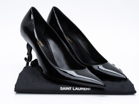 SAINT LAURENT Black Patent Leather Opyum Monogramme Heels 39.5 Fashion