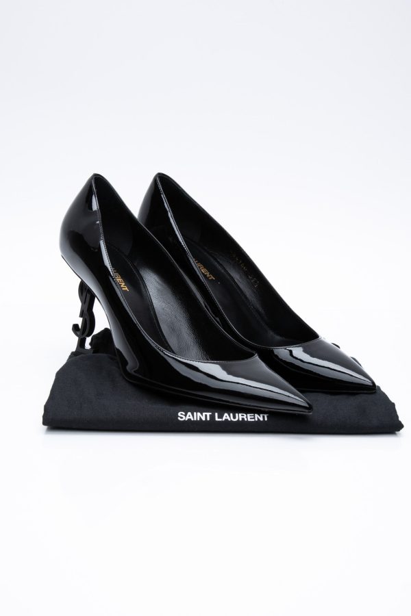 SAINT LAURENT Black Patent Leather Opyum Monogramme Heels 39.5 Fashion