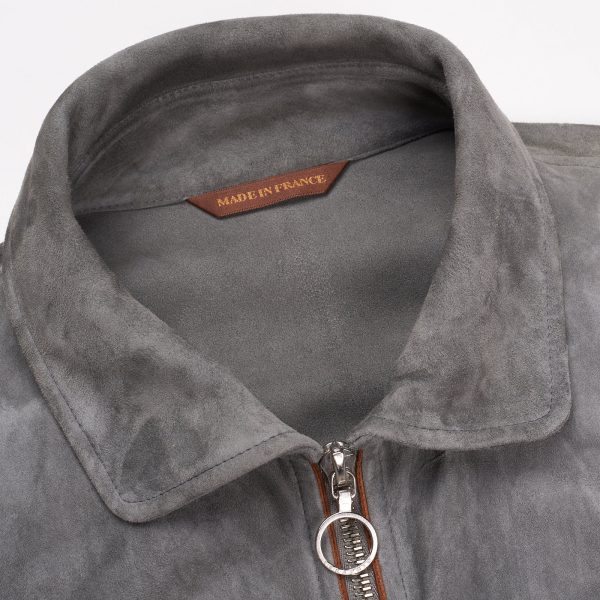 SERAPHIN Gray Goat Suede Leather Unlined Bomber Jacket FR 48 US M Online Sale