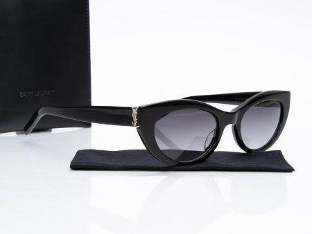 SAINT LAURENT Black Acetate and Gold Detail Cat Sunglasses Online Sale