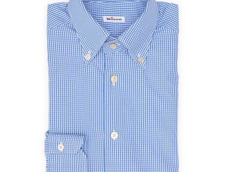 KITON Napoli Handmade Blue Plaid Cotton Button-Down Dress Shirt EU 38 NEW US 15 Online