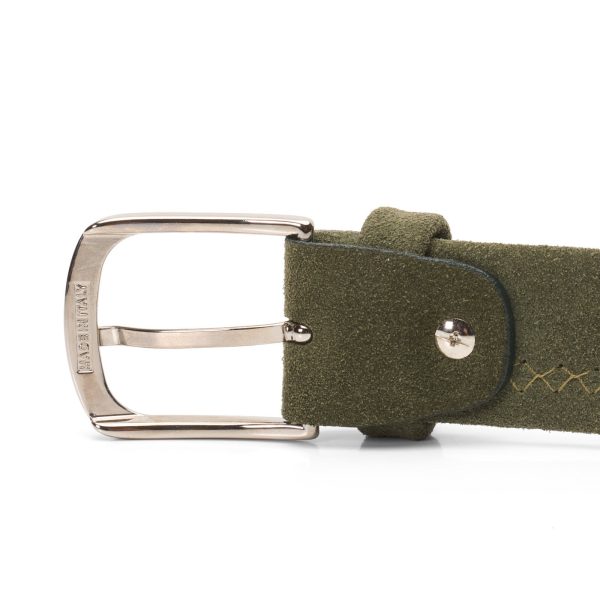 ALBERTOLUTI Napoli Green Suede Leather Silver-Tone Buckle Tubular Belt NEW Sale