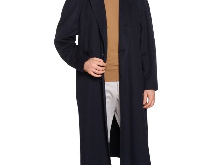 KITON Napoli Handmade Balmacaan Midnight Blue Cashmere OverCoat EU 52 NEW US 42 on Sale