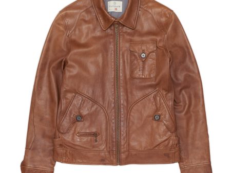 HARTFORD Brown Lamb Nappa Leather Flight Bomber Jacket Size M Online