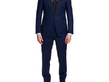 CANALI 1934 Navy Blue Flannel Wool 1 Button Shawl Collar Formal Suit EU 50 US 40 Slim Fit For Sale