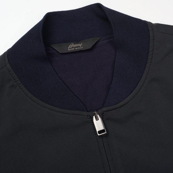 BRIONI Navy Blue Virgin Wool Bomber Jacket Blouson NEW L XL Slim Cheap