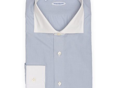 VINCENZO DI RUGGIERO Handmade Blue Windowpane Cotton Dress Shirt EU 46 NEW US 18 For Sale