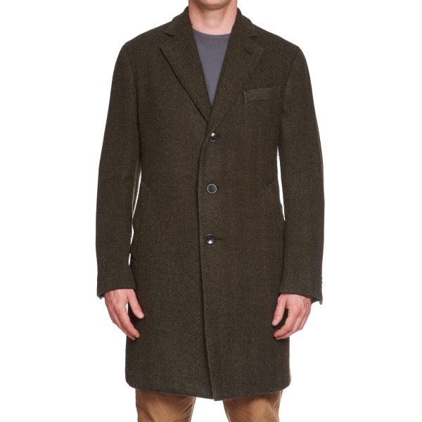 BOGLIOLI Milano Green Herringbone Wool Blend Unlined Coat EU 50 NEW US 40 For Sale