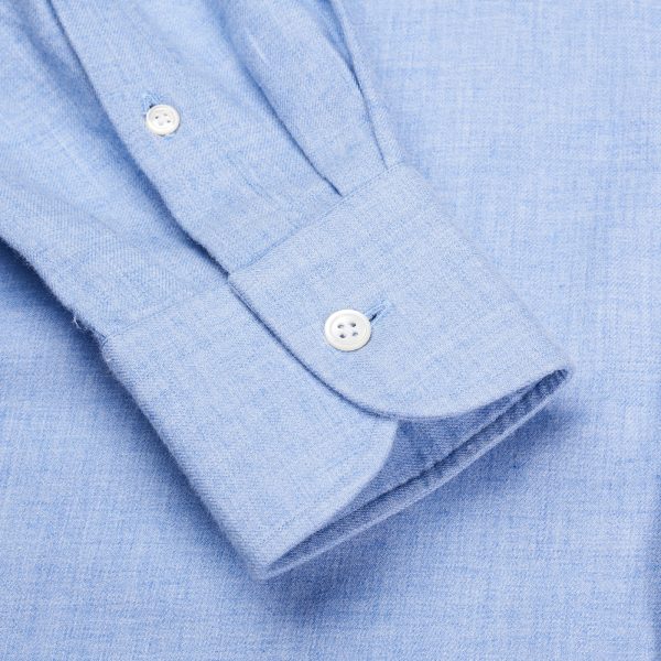 ANDERSON & SHEPPARD Blue Cashmere-Cotton Dress Shirt EU 41 US 16 on Sale