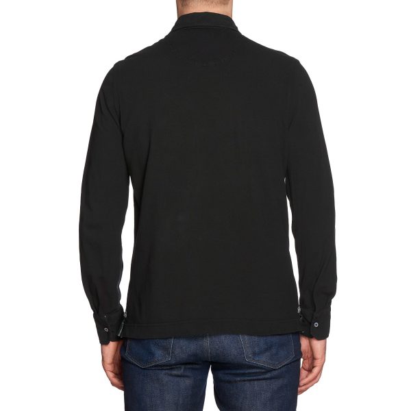 LUIGI BORRELLI LV Black Pique Cotton Garment Dyed Long Sleeve Polo Shirt EU 48 US S For Discount