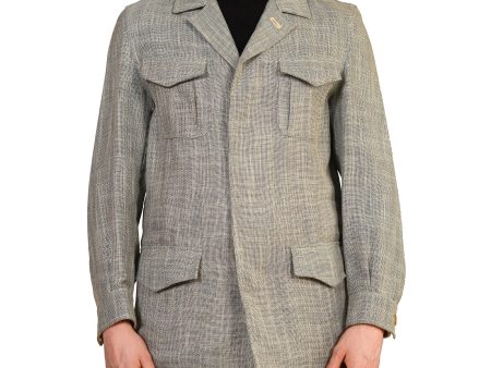 D AVENZA  BANDERAS  Gray Wool Silk Linen Field Jacket Leather Trims EU 50 NEW US 40 Cheap