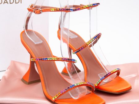 AMINA MUADDI Orange Gilda Embellished Satin Sandals 38 Online Sale