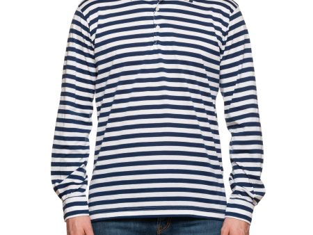 FEDELI  Libeccio  Navy Blue Striped Cotton Jersey Long Sleeve Polo Shirt 56 NEW 2XL For Cheap