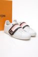 LOUIS VUITTON White Calfskin Monogram Striped Frontrow Sneakers 37.5 For Sale